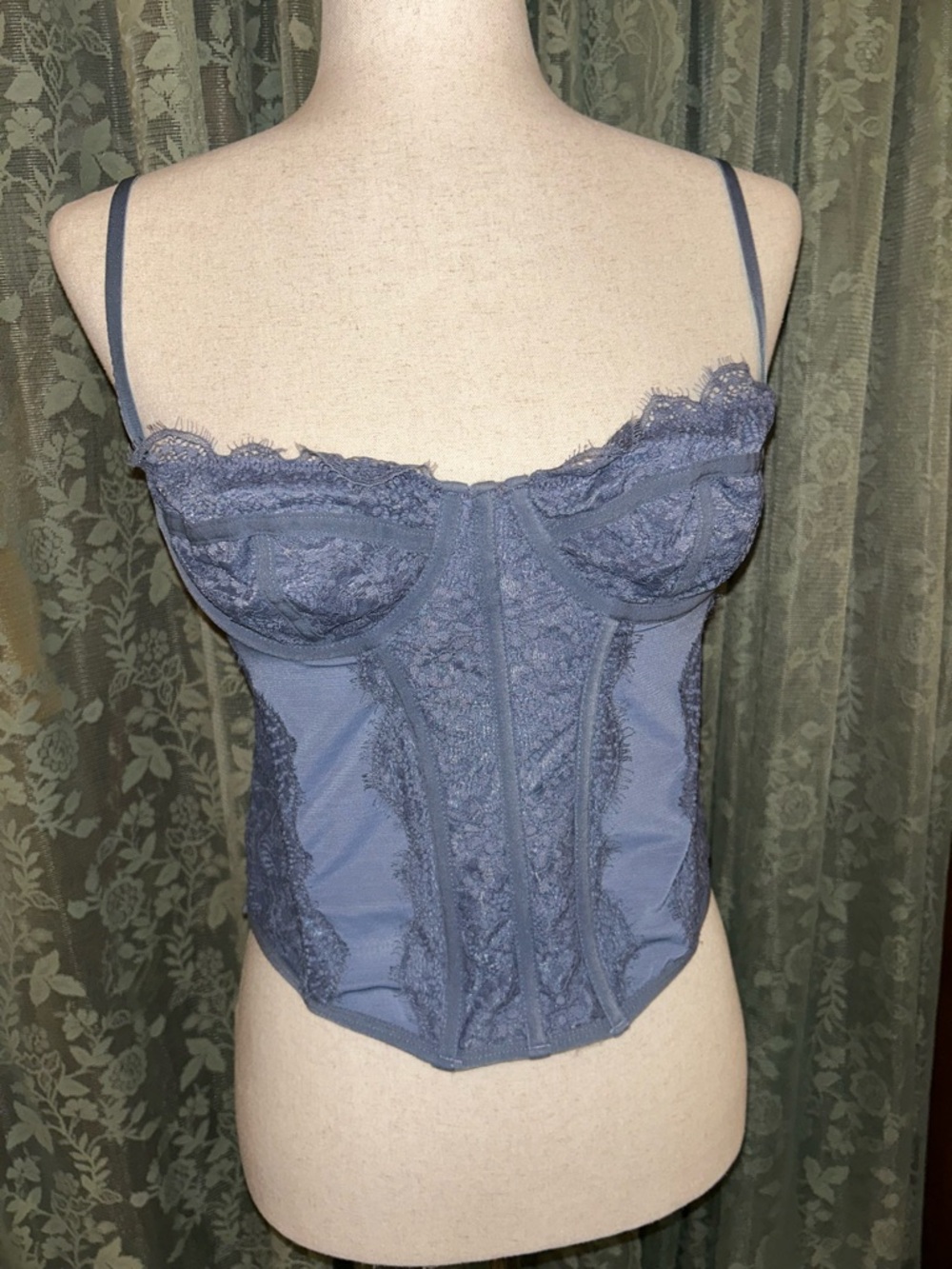 Urban Outfitters Lace-Trim Corset Bustier Top in Slate Blue